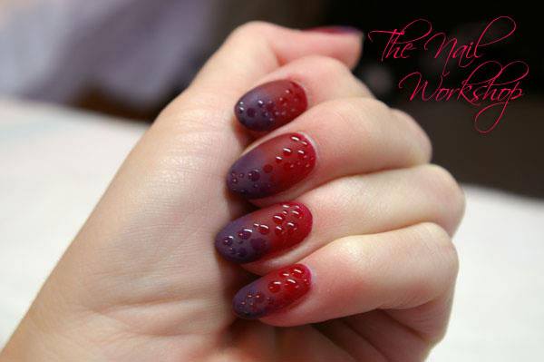 Gelish Red and Purple Matte with rain drops